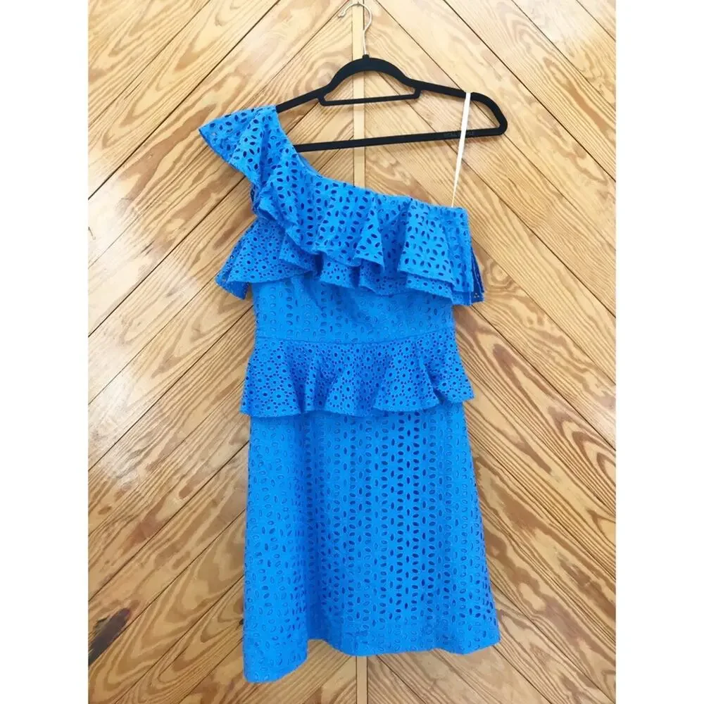Lilly Pulitzer Josey One Shoulder Dress Coastal Blue Flower Eyelet Ruffles